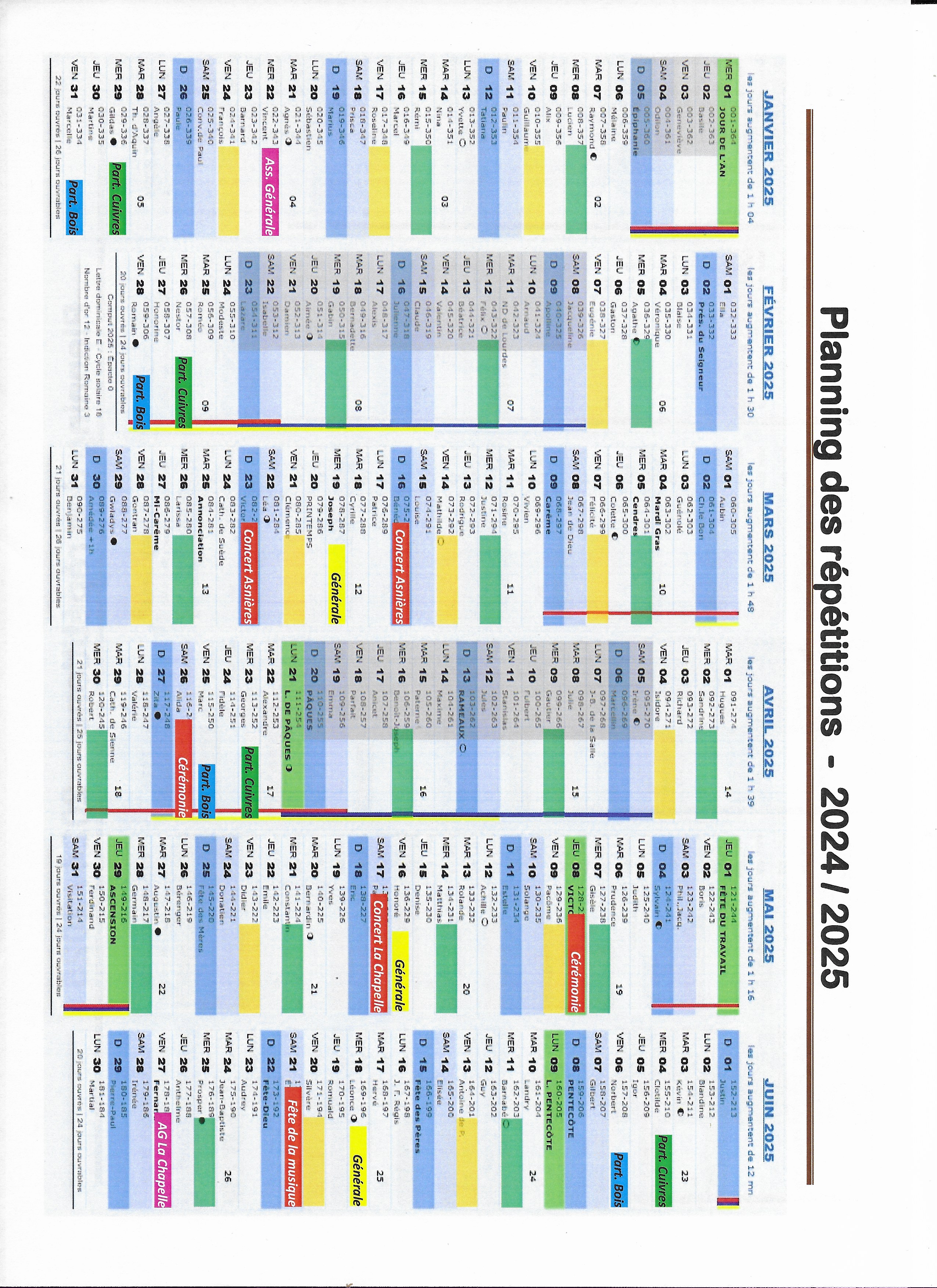 Calendrier 2024-2025